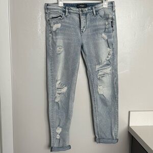 Women’s Silver Distressed boyfriend Jeans. Size 29